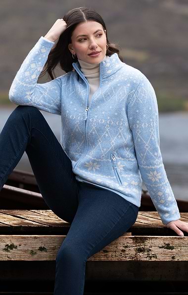 Ladies Lambswool Icelandic Zip Cardigan