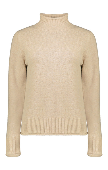 Ladies Lambswool Roll Edge Funnel Neck Jumper
