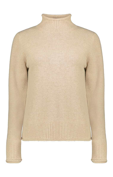 Ladies Lambswool Roll Edge Funnel Neck Jumper