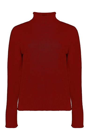 Ladies Lambswool Roll Edge Funnel Neck Jumper