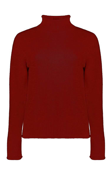 Ladies Lambswool Roll Edge Funnel Neck Jumper