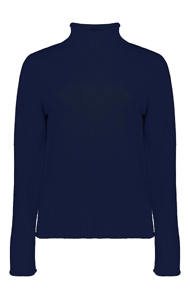 Ladies Lambswool Roll Edge Funnel Neck Jumper