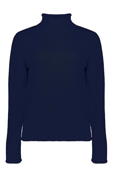 Ladies Lambswool Roll Edge Funnel Neck Jumper