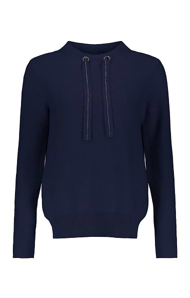 Ladies Pure Cotton Funnel Neck Drawstring Jumper