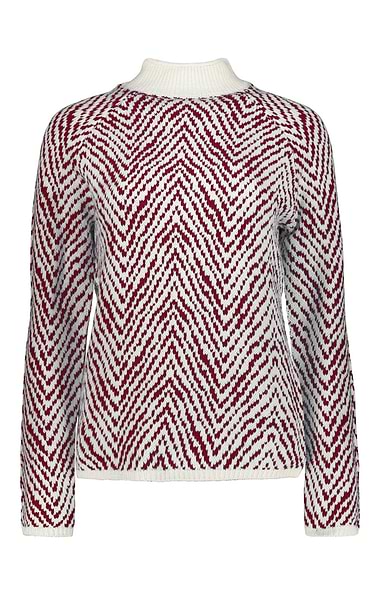 Ladies Herringbone Funnel Neck Knit Jumper