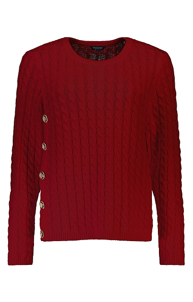 Ladies Cotton Blend Button Side Cable Crew Neck