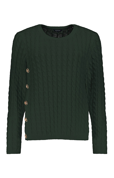 Ladies Cotton Blend Button Side Cable Crew Neck