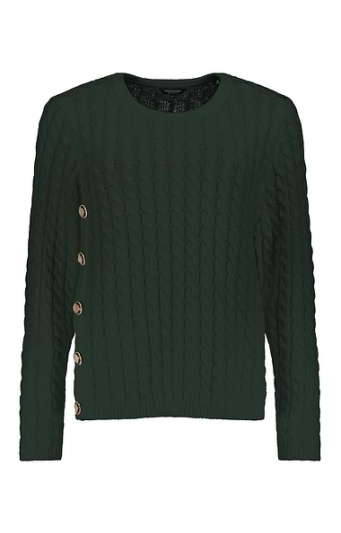 Ladies Cotton Blend Button Side Cable Crew Neck