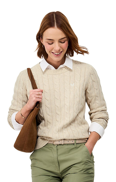 Ladies Crew Clothing Cotton Cashmere Cable Jumper