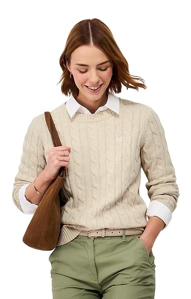 Ladies Crew Clothing Cotton Cashmere Cable Jumper