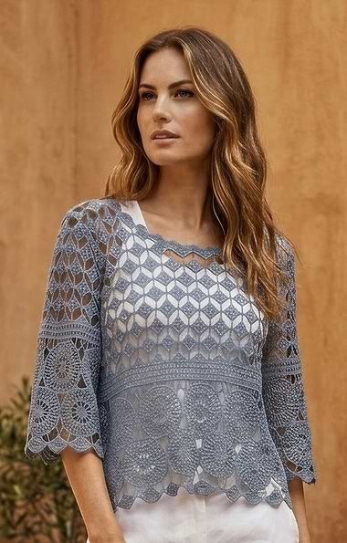 Ladies Crochet Crew Neck Sweater