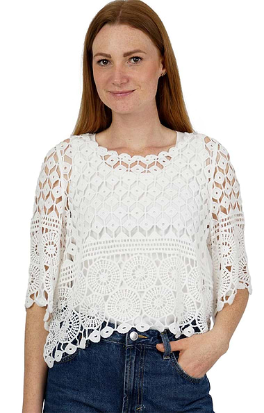 Ladies Crochet Crew Neck Sweater