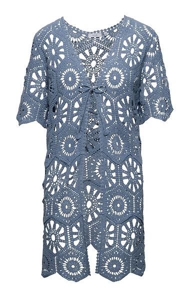 Ladies Crocheted Long Tie Cardigan