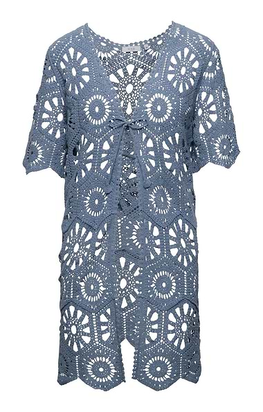 Ladies Crocheted Long Tie Cardigan