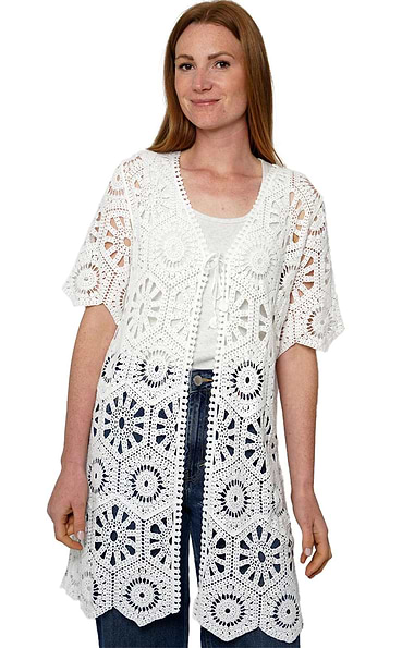 Ladies Crocheted Long Tie Cardigan