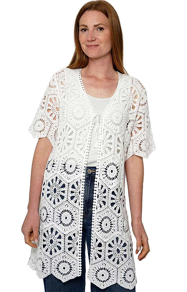 Ladies Crocheted Long Tie Cardigan