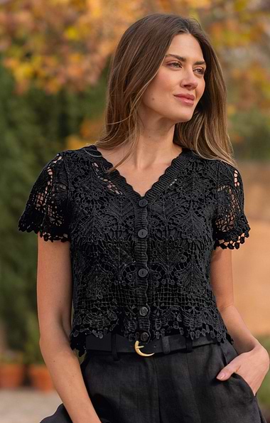 Ladies Cotton Crochet Short Sleeve Cardigan