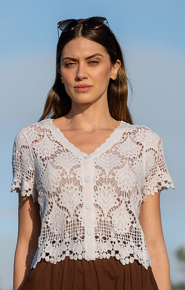Ladies Cotton Crochet Short Sleeve Cardigan