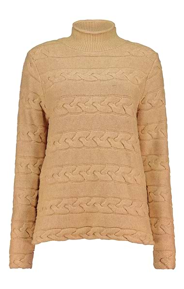 Ladies Cotton Mock Neck Cable Jumper