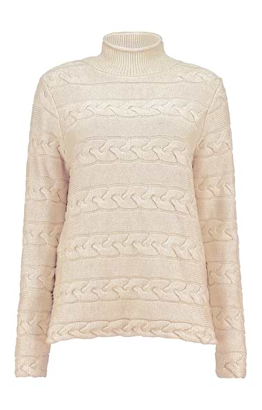 Ladies Cotton Mock Neck Cable Jumper