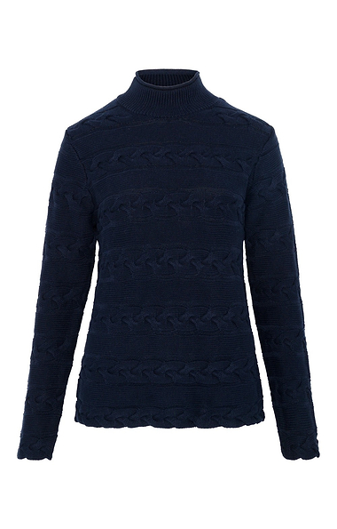 Ladies Cotton Mock Neck Cable Jumper