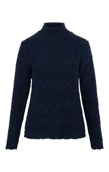 Ladies Cotton Mock Neck Cable Jumper