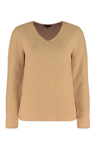 Ladies Cotton Moss Stitch V-Neck Jumper