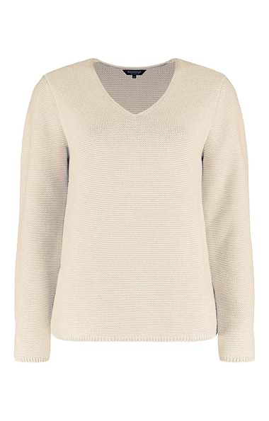 Ladies Cotton Moss Stitch V-Neck Jumper