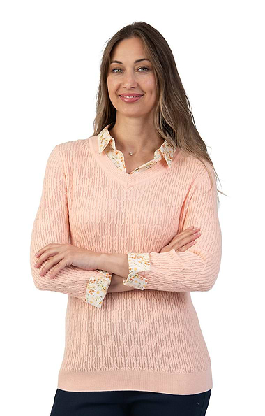 Ladies Floral Collar Cable Knit