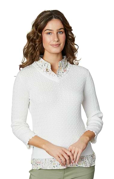 Ladies Floral Collar Cable Knit