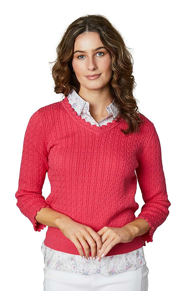 Ladies Floral Collar Cable Knit
