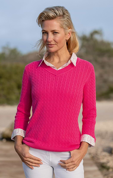 Ladies Floral Collar Cable Knit