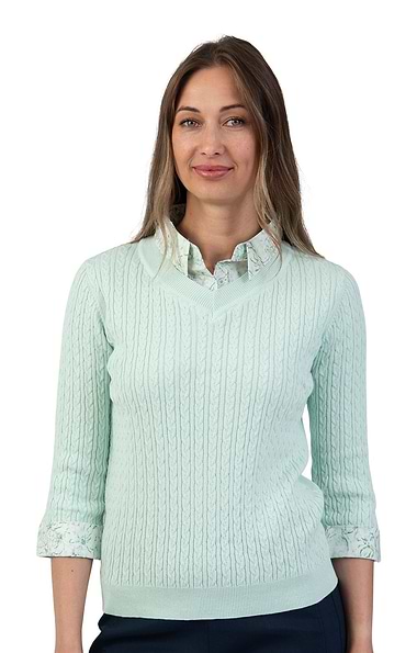 Ladies Floral Collar Cable Knit
