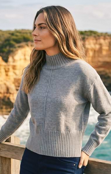 Ladies Deep Rib Edge Funnel Neck Jumper