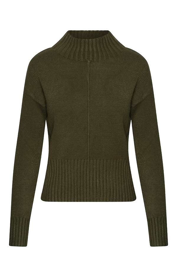 Ladies Deep Rib Edge Funnel Neck Jumper