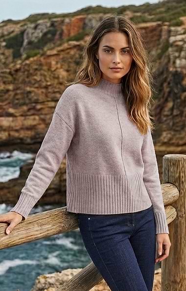 Ladies Deep Rib Edge Funnel Neck Jumper