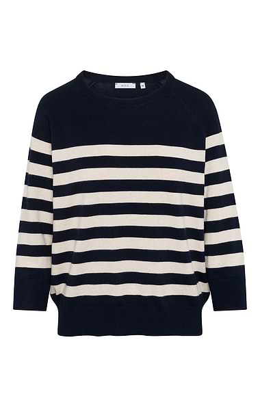 Ladies Knit Stripe Crew Neck Jumper