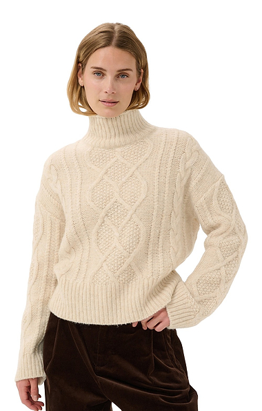 Ladies Part Two Channa Alpaca Cable Funnel Neck Sweater