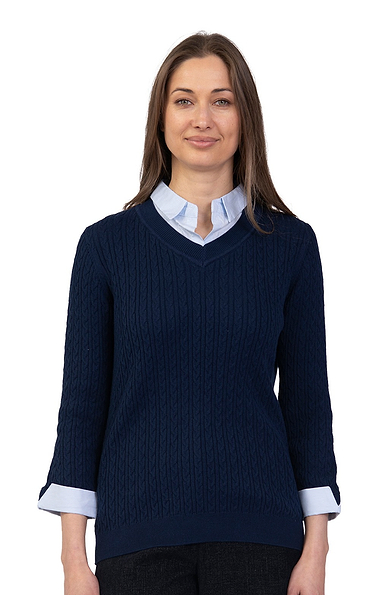 Ladies Stripe Collar Cotton Cable Knit Jumper