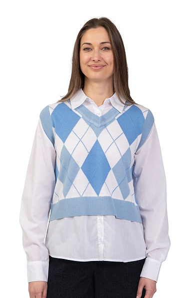 Ladies Argyle Print Knit Vest And Shirt