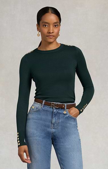 Ladies Holland Cooper Button Knit Crew Neck