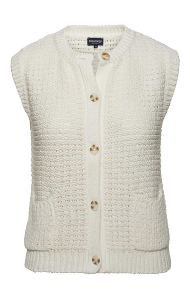 Ladies Patch Pocket Lace Knitted Crew Neck Waistcoat