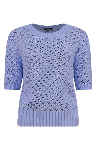 Ladies Pointelle Knit Short Sleeved Crew Top