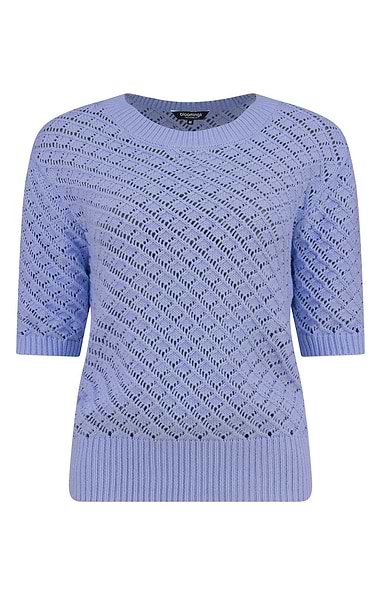 Ladies Pointelle Knit Short Sleeved Crew Top