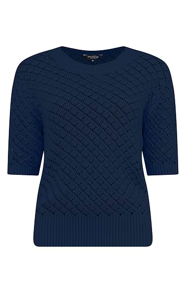 Ladies Pointelle Knit Short Sleeved Crew Top