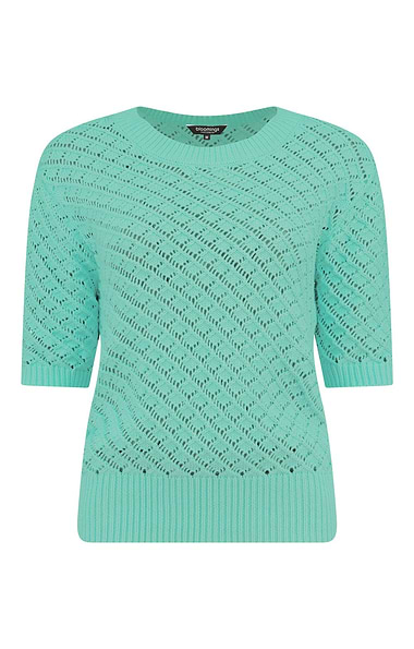 Ladies Pointelle Knit Short Sleeved Crew Top
