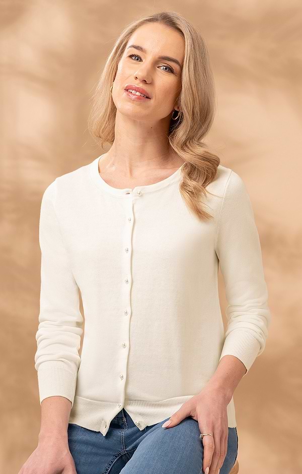 Ladies Pearl Button Cotton Cardigan