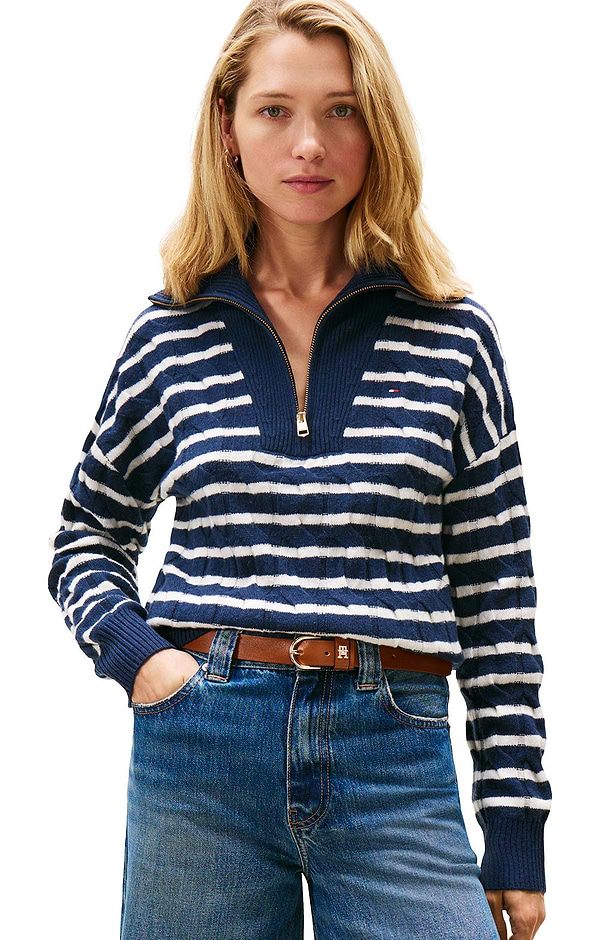 Ladies Tommy Hilfiger Half-Zip Cable Knit Jumper