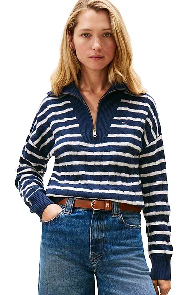 Ladies Tommy Hilfiger Half-Zip Cable Knit Jumper
