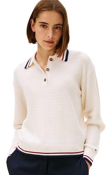 Ladies Tommy Hilfiger Cable Knit Polo With Cashmere